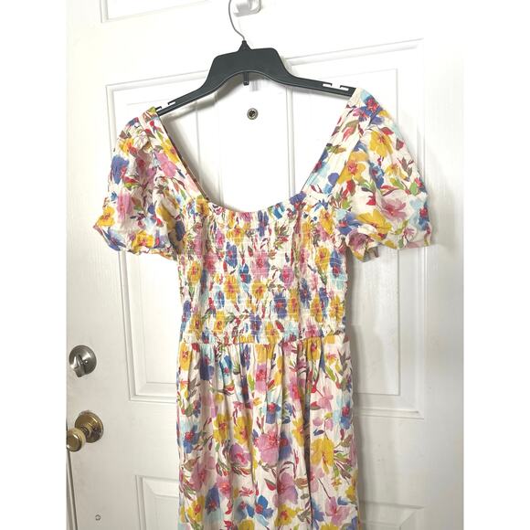 Gap Smocked Maxi Dress Women’s Large Square Neck Floral Multi Boho Summer Beach - Picture 4 of 7